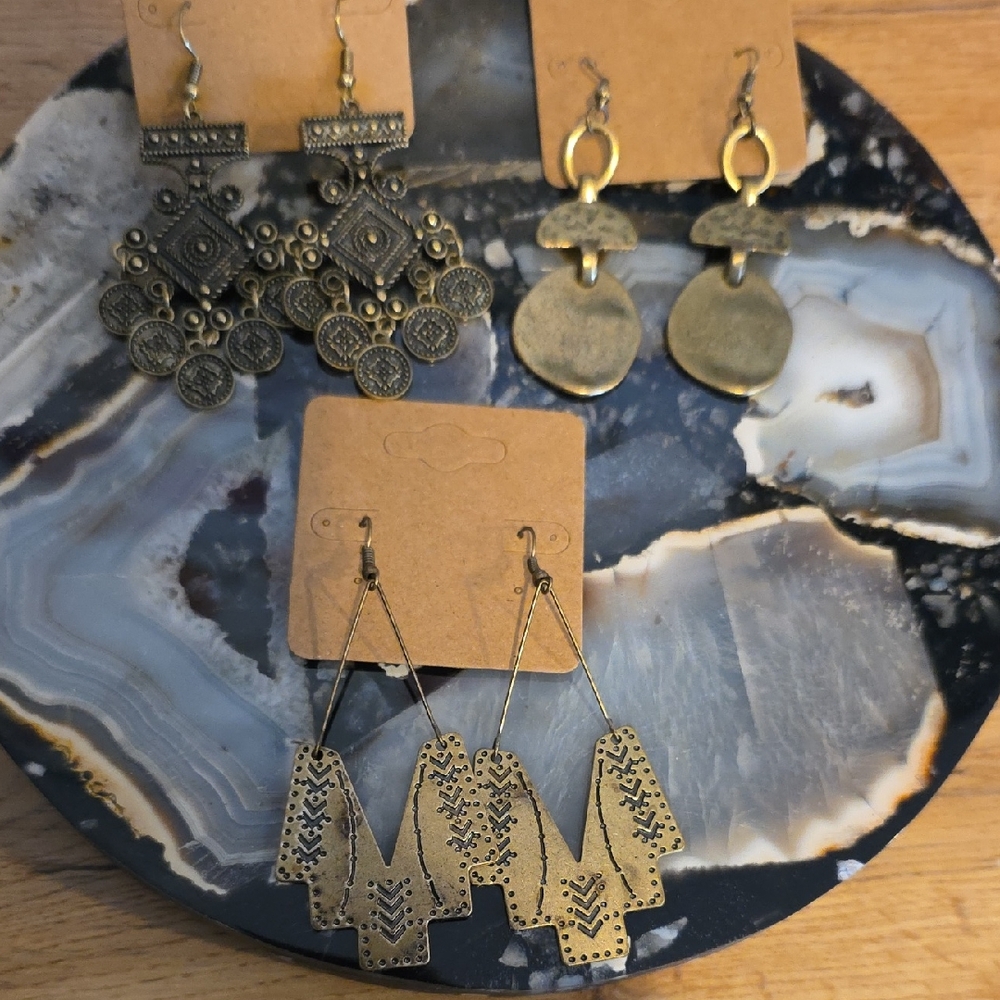 Bohemian Gold Tone Earrings Set Of 3